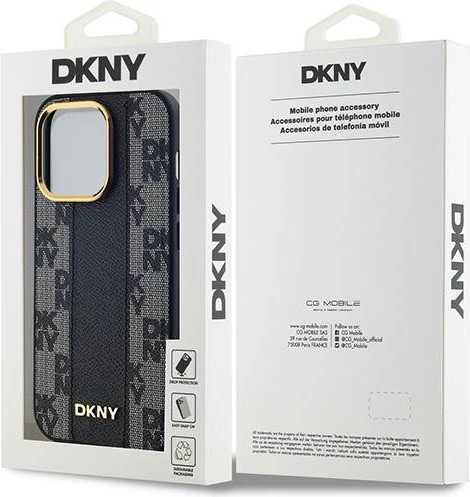 Mbështjellës DKNY Leather Checkered Mono Pattern MagSafe për iPhone 13 Pro/13, i zi