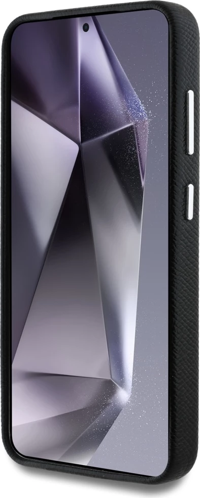 Mbështjellës Guess Grained Triangle Logo MagSafe për Samsung Galaxy S25, i zi