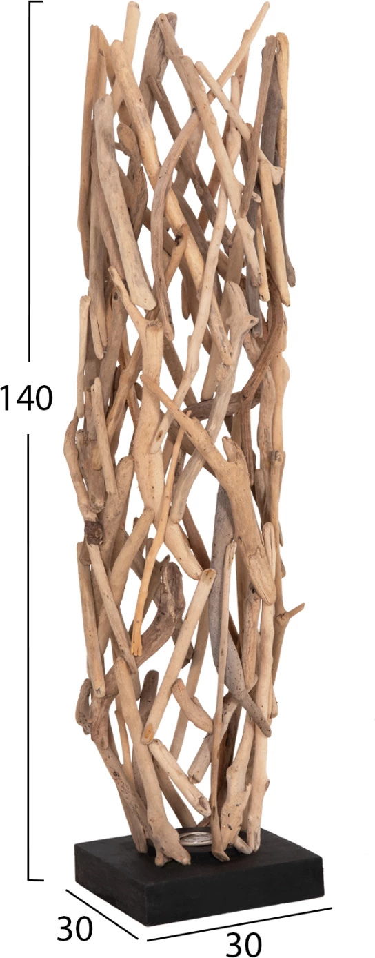 Llambë dekorative dyshemeje prej druri të gjetur, natyrale, VEKNA FH4877, 30x30x140cm