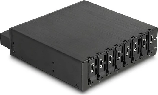 Rack mobil 5.25″ DeLOCK për 8x SSD M.2 NVMe, PCIe 4.0, Slim SAS SFF-8654, metal, i zi
