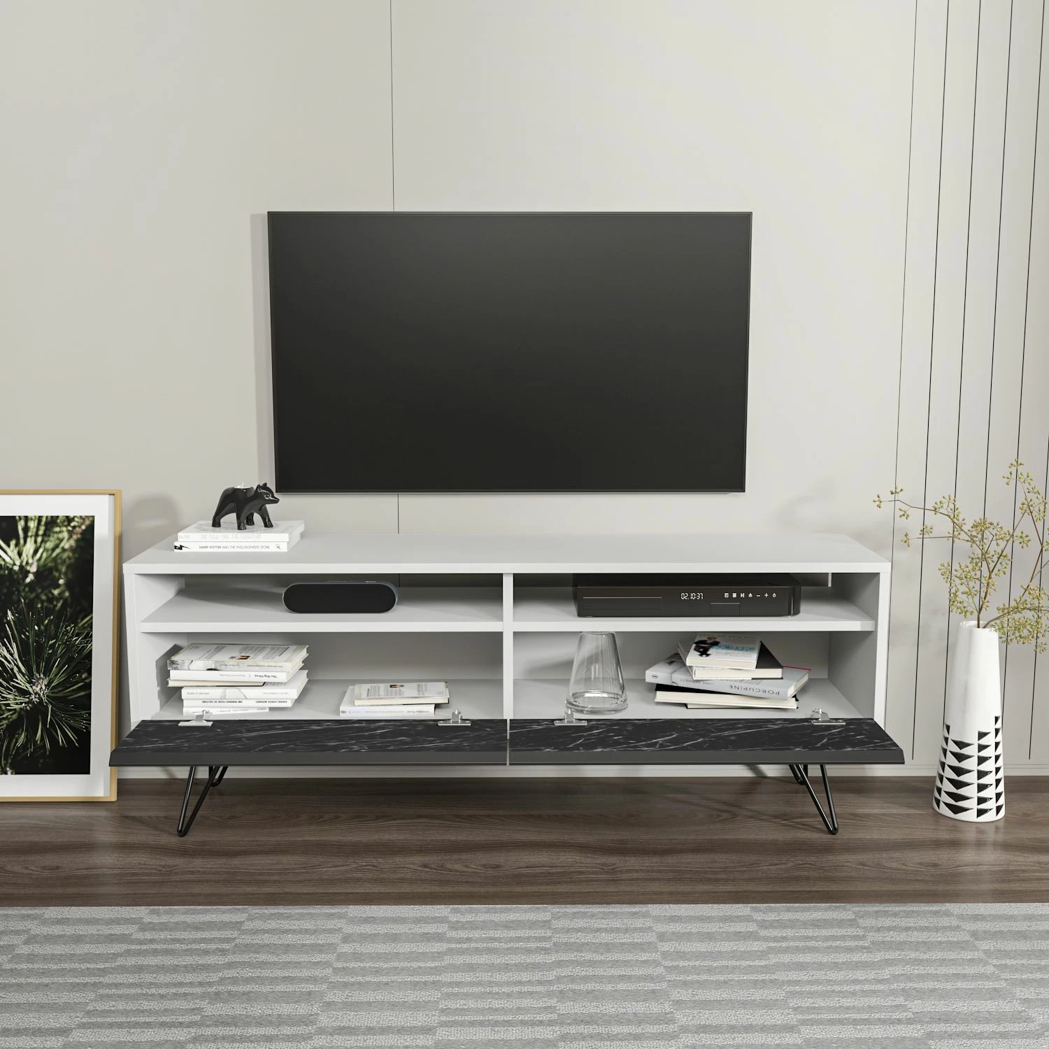 Komodë TV Skye Decor, e bardhë, e zezë