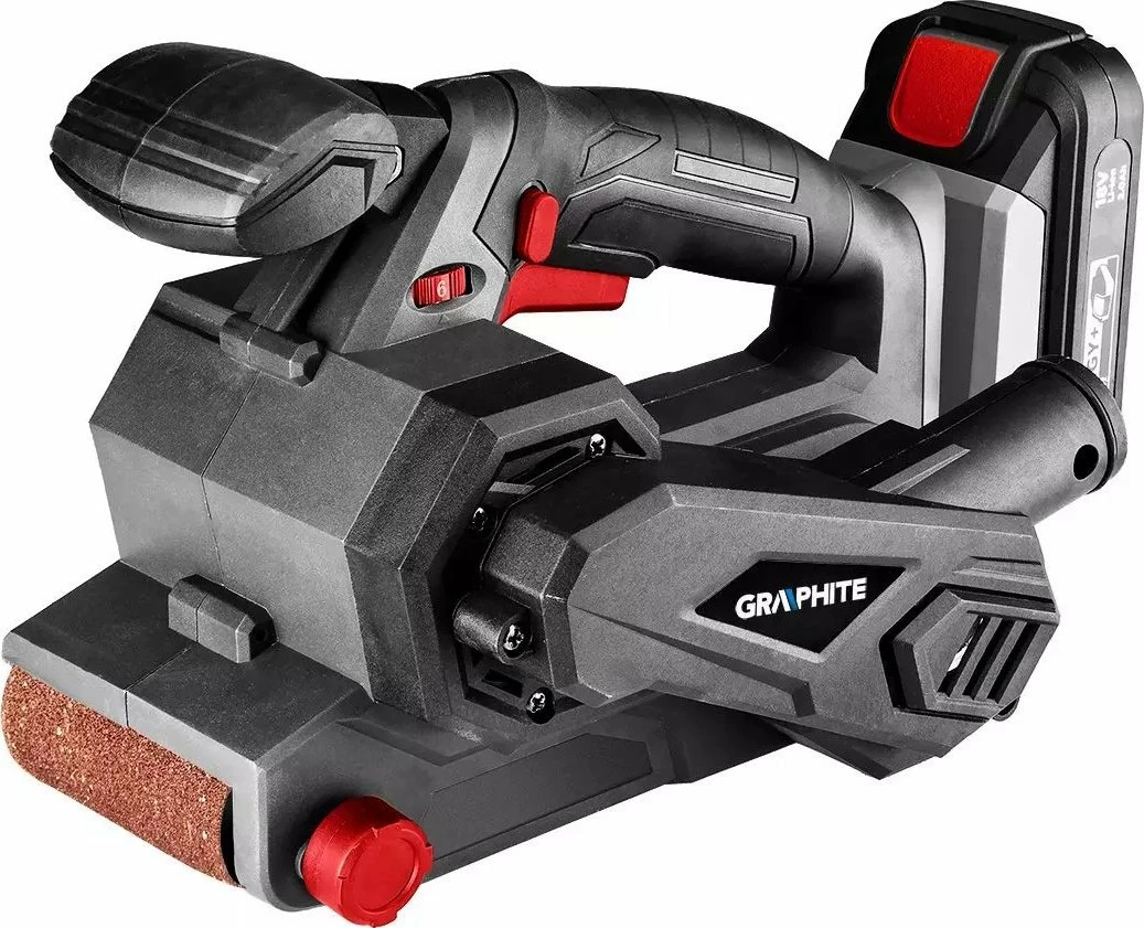 Lëmues me shirit Graphite Energy+ 58GE136 18V, 76x457mm, pa bateri/pa karikues, gri/zi