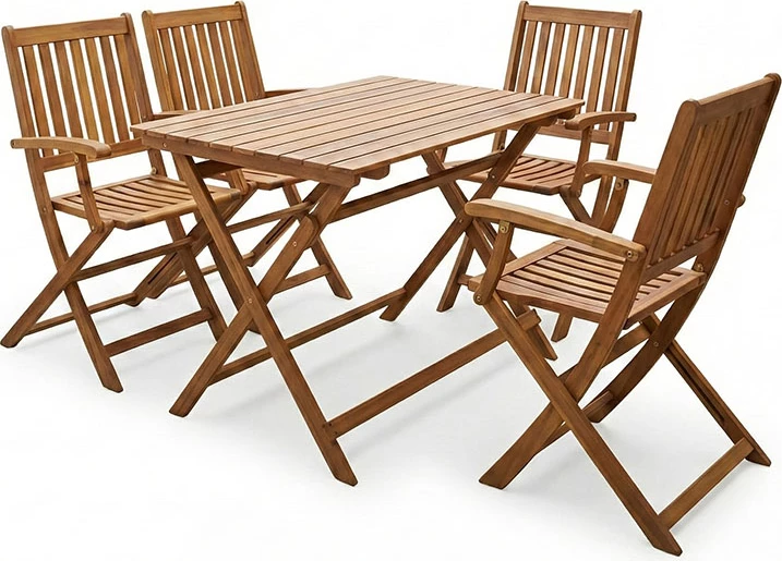 Set tavoline me karrige palosëse për terasë, dru akacie natyrale, Joter-Jaybo, 100x65x72cm, 5 copë