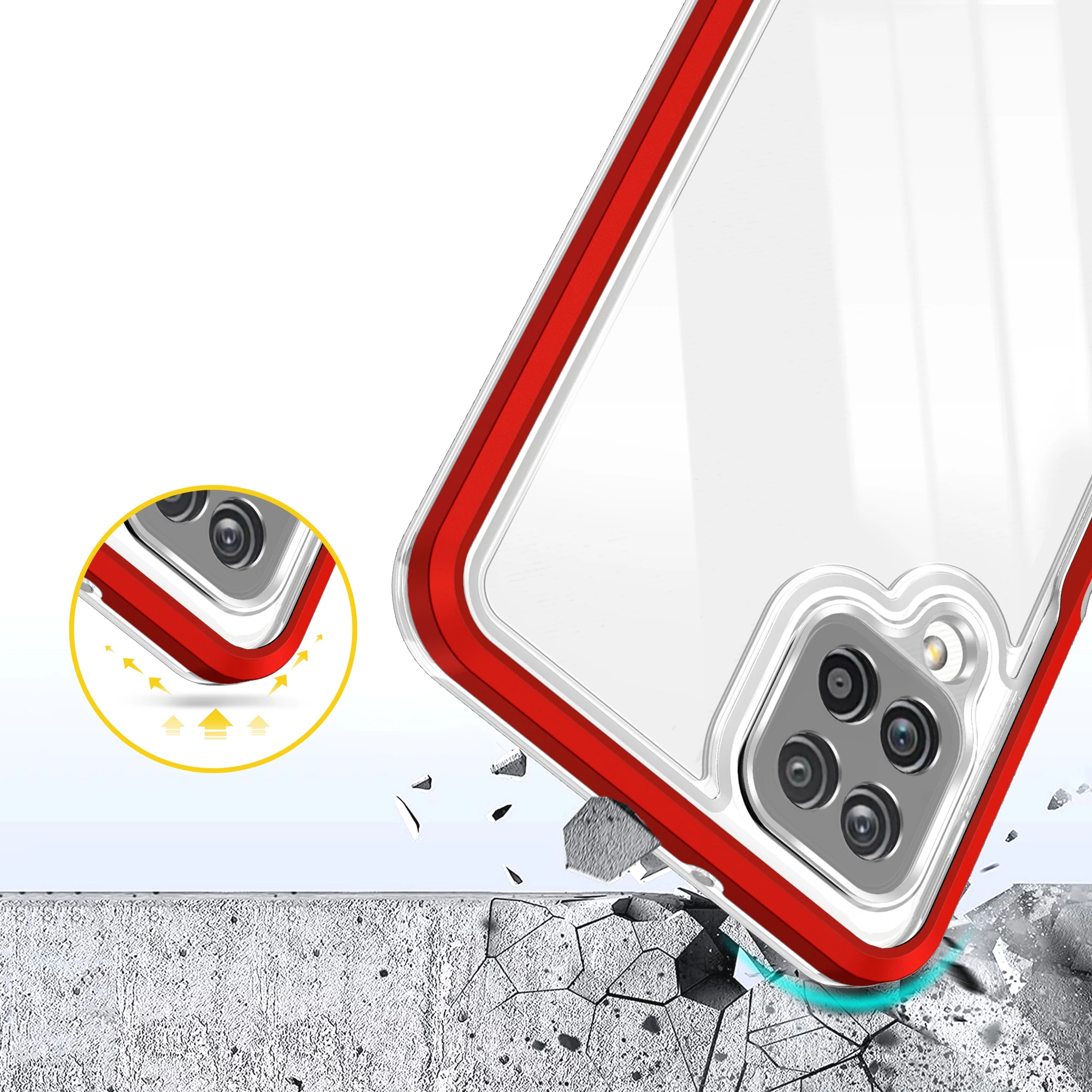 Mbështjellës Hurtel Hybrid Armor Clear 3in1 për Samsung Galaxy A22 4G, Transparent/Kuq