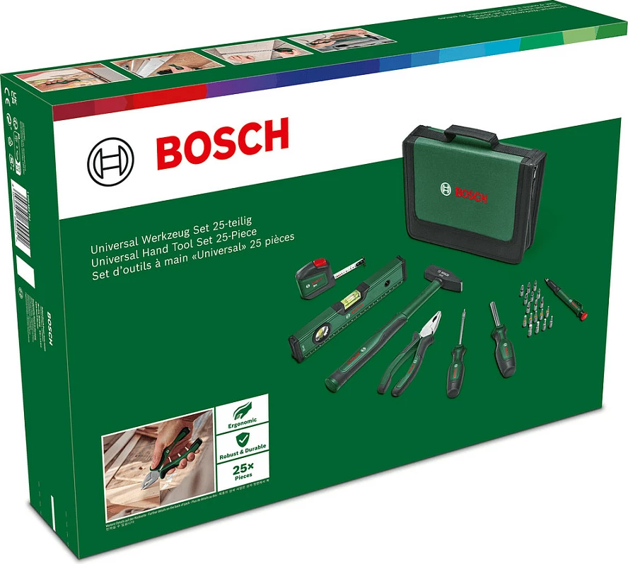 Set veglash dore Bosch Universal, 25 pjesë, me çantë, i gjelbër