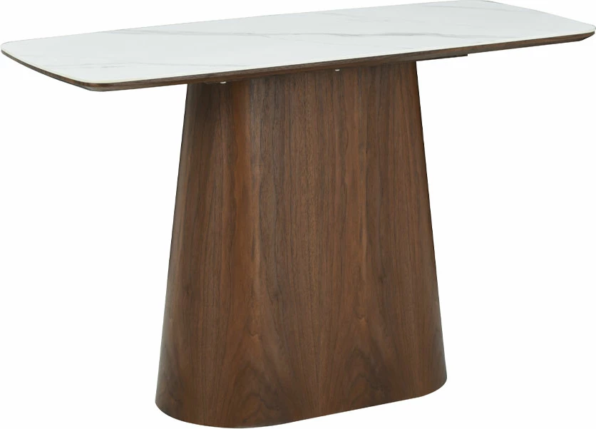 Konsol Totem, ngjyrë arre dhe e bardhë me model mermeri, 120x50x76cm