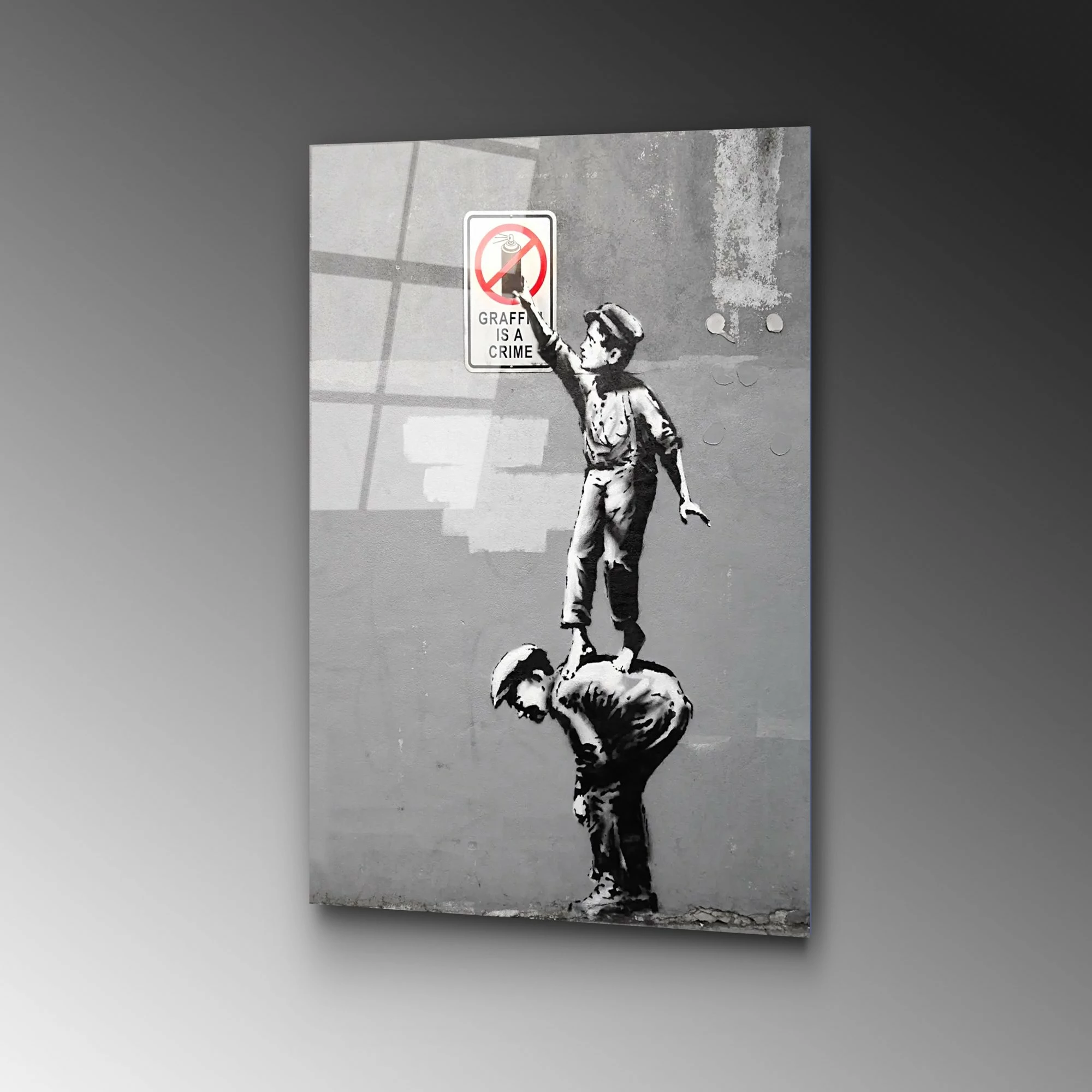 Pikturë dekorative xhami e temperuar, Banksy, shumëngjyrëshe, 45x65cm