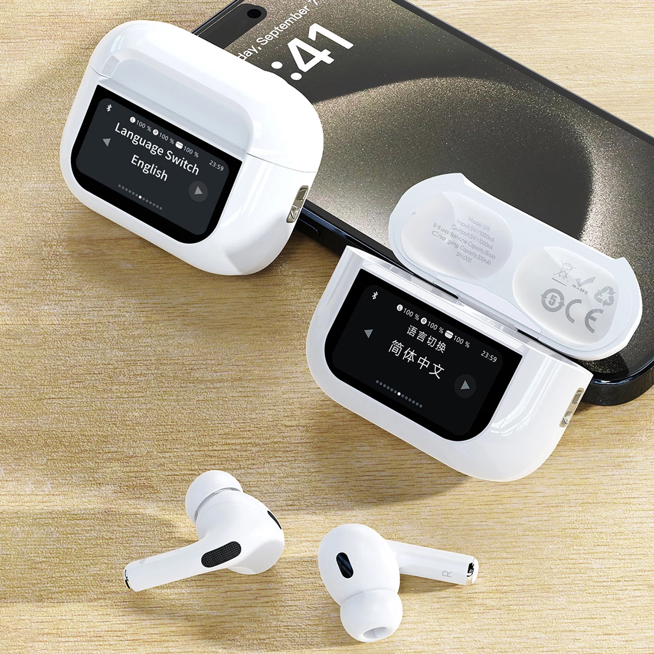 Kufje Dudao U19 TWS, Bluetooth 5.3, ANC, me ekran LED, të bardha