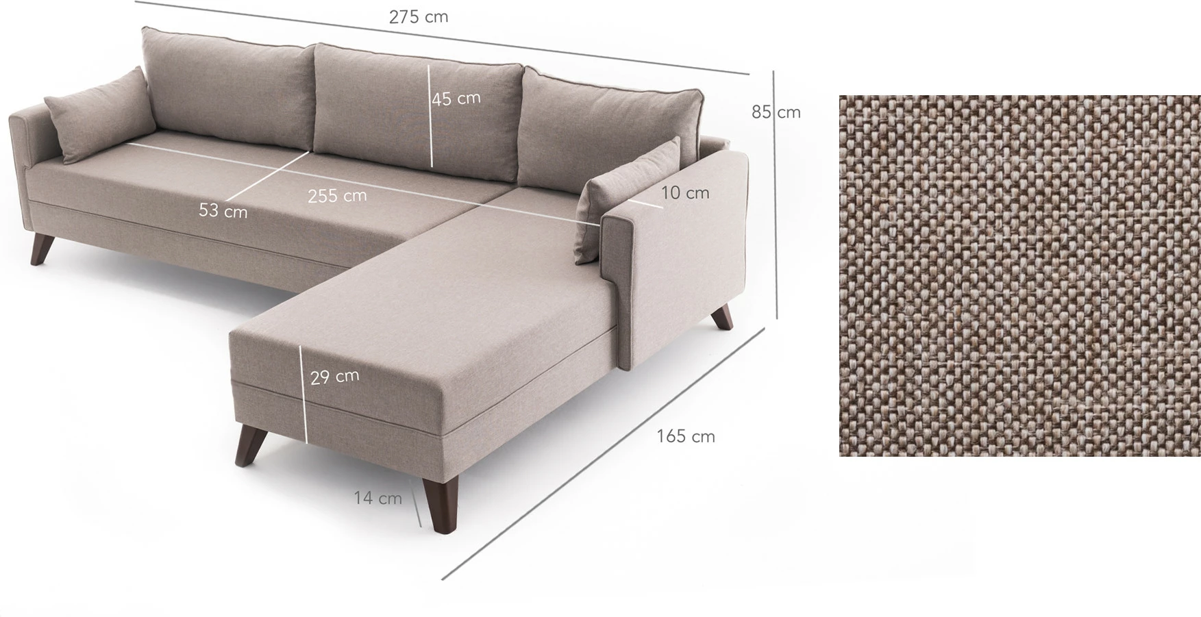 Këndsofa Bella, kënd i djathtë, ngjyrë krem