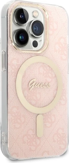 Mbështjellës + karikues pa tela MagSafe Guess 4G Print, për iPhone 14 Pro Max 6.7", 20W, USB‑C, rozë, set