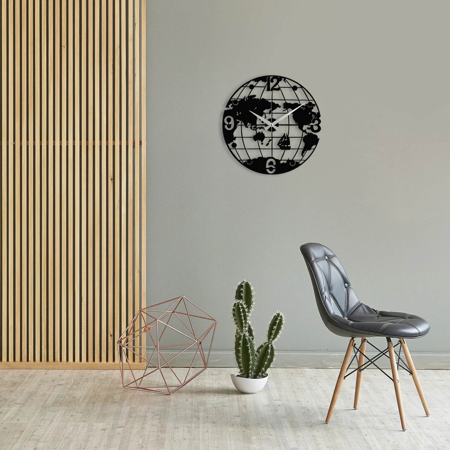 Orë muri dekorative metalike, Wallity Enzoclock - S018, e zezë, 48x48cm