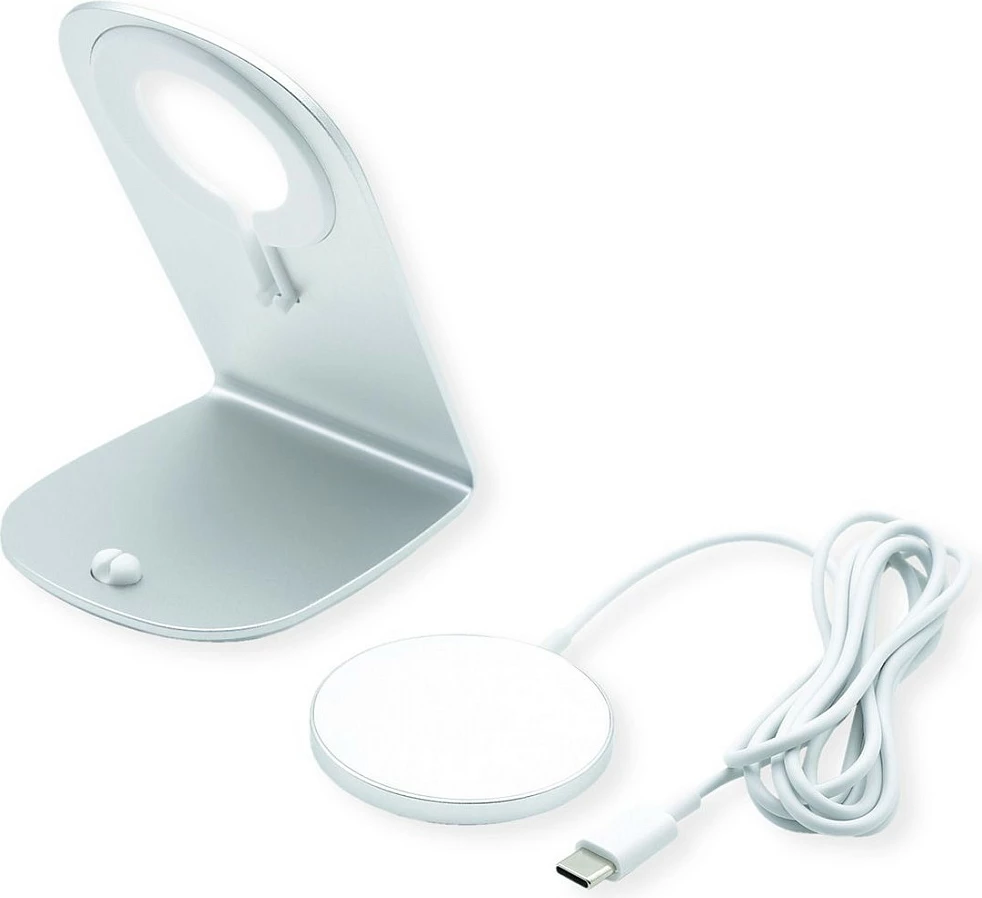 Karikues wireless stand ROLINE 19.11.1016, Qi 15W, USB-C, 1.5 m, Silver/White
