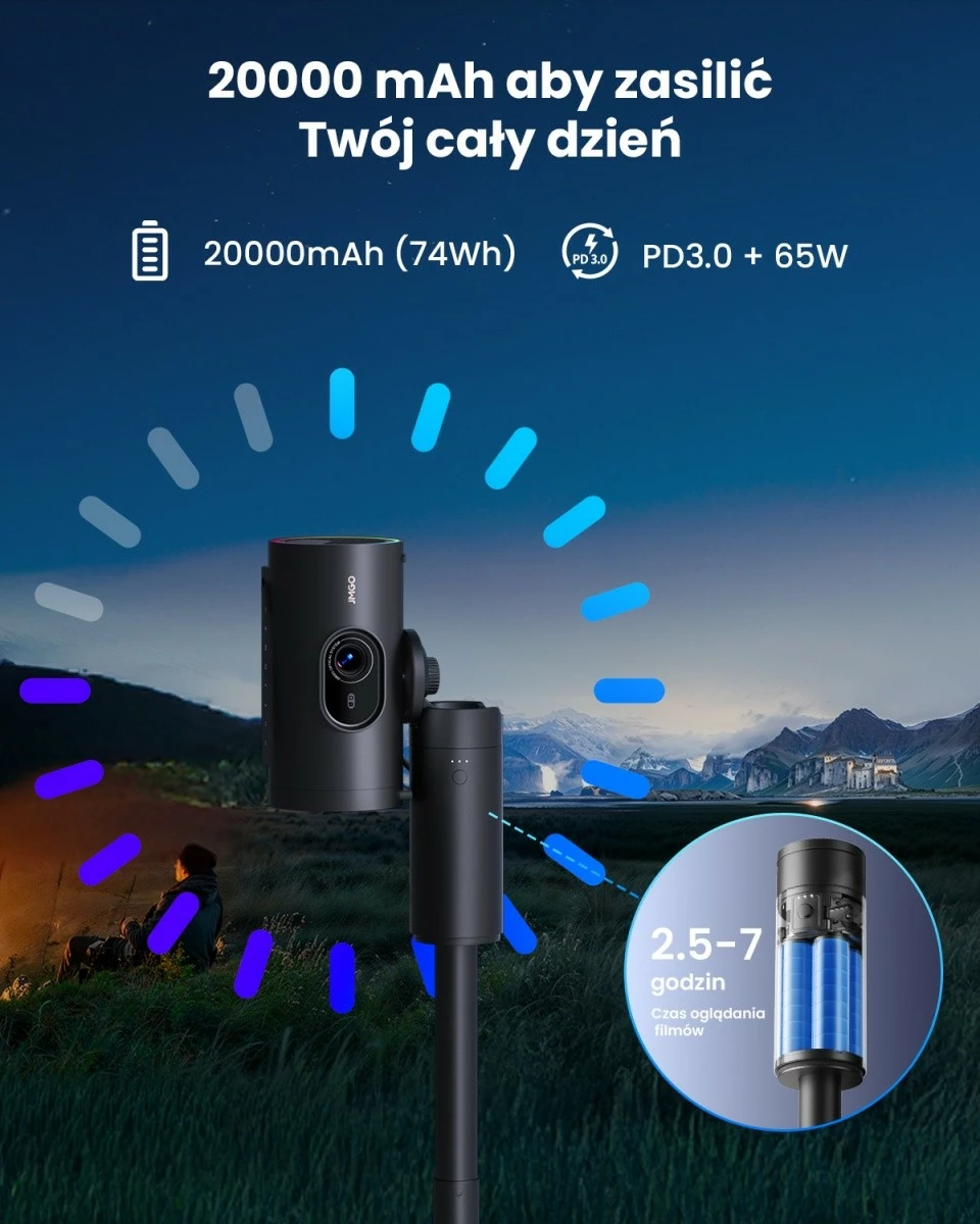 Tripod me powerbank JMGO P0X1 20000 mAh USB-C për pajisje me fiksim 1/4", e zezë