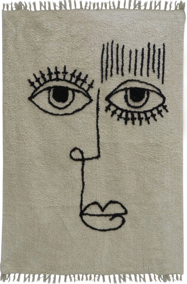 Qilim 'Face', pambuk, bezhë e zi, 60x90cm