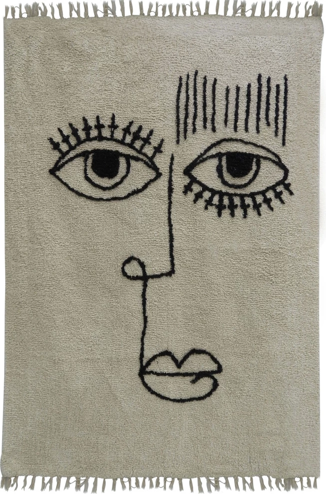 Qilim 'Face', pambuk, bezhë e zi, 60x90cm