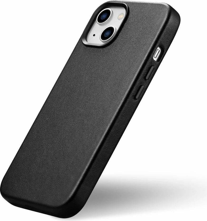 Mbështjellës iCarer për iPhone 14 Plus, lëkurë natyrale, MagSafe, zi