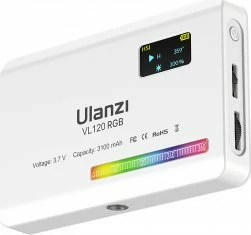 Llambë LED Ulanzi VL120 RGB/WB 2500-9000K, 5000mAh, set me difuzor silikoni + adapter cold shoe + kabllo USB-C, e bardhë