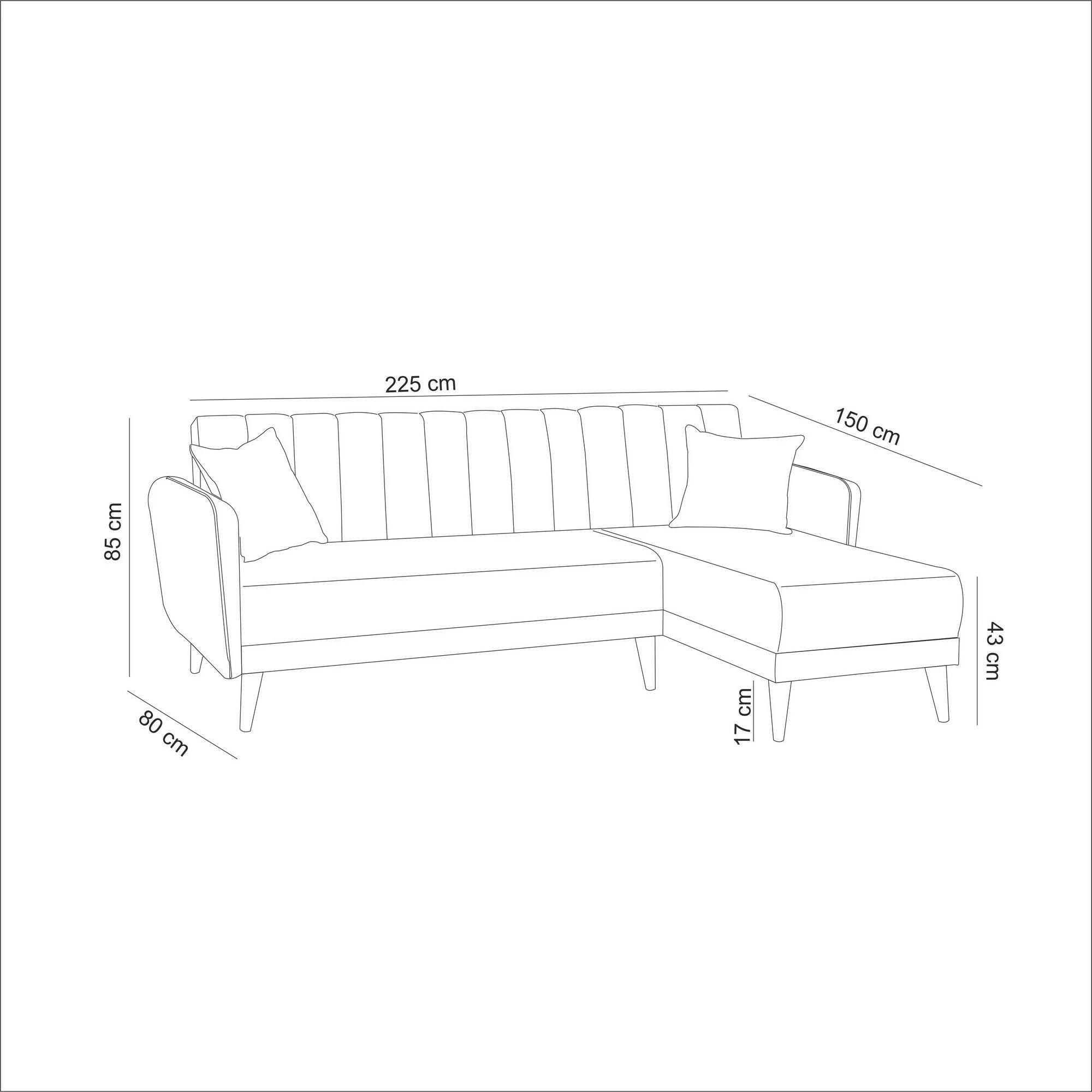 Kënd-sofë krevati Atelier del Sofa, kënd i djathtë, ngjyrë gri