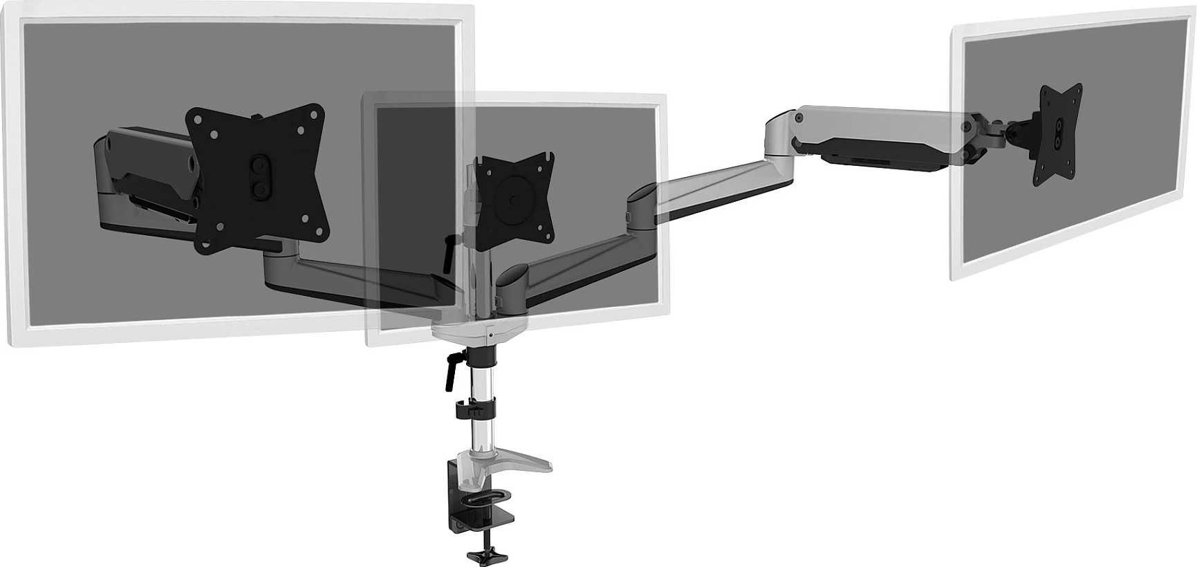 Mbajtës tavoline për 3 monitorë Digitus, universal, gas spring, 17-27 inç, VESA 100x100, zi/gri