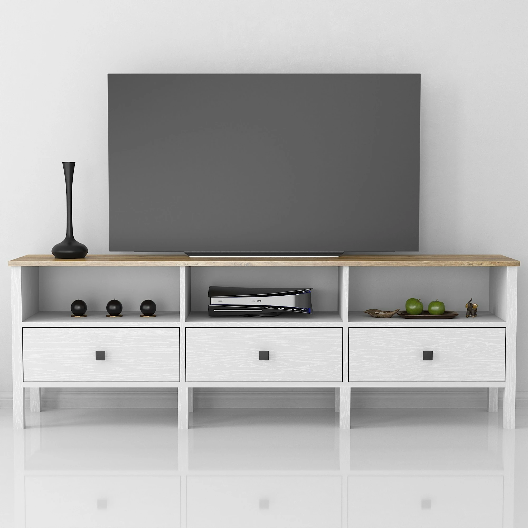 Komodë TV Hanah Home, FRN-10055, ngjyrë druri dhe e bardhë, 180x60x35cm