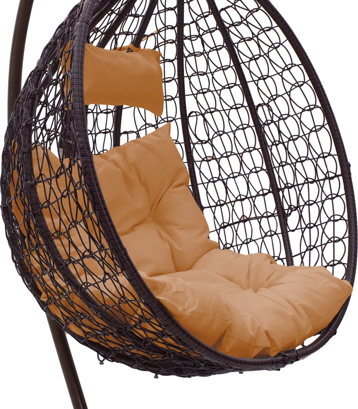 Karrige varëse për kopsht, metal-kafe, jastëk bezhë, 106x103x200cm