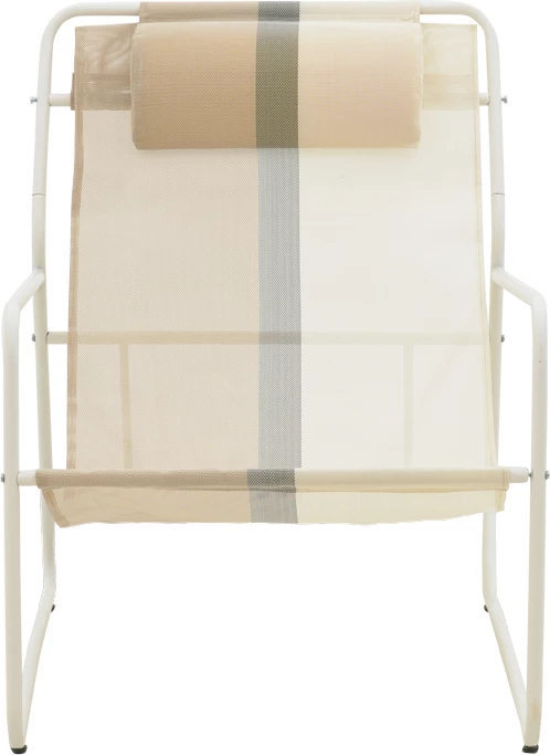 Karrige shezlong Faisty metalike e bardhë-tekstilene gri-bezhë-jastëk 65x83x86cm