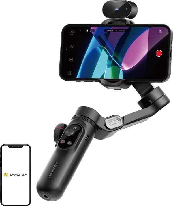 Gimbal AOCHUAN Smart X Pro 3-akshe me sensor AI, bateri 3200mAh, karikim wireless, e zezë, set me tripod