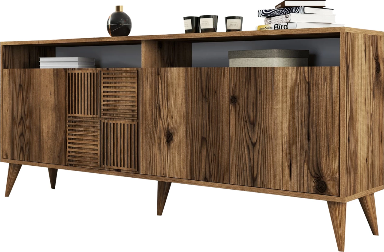 Bufet melamine, ngjyrë arre, FH9431.04, 180x35x78.6H cm