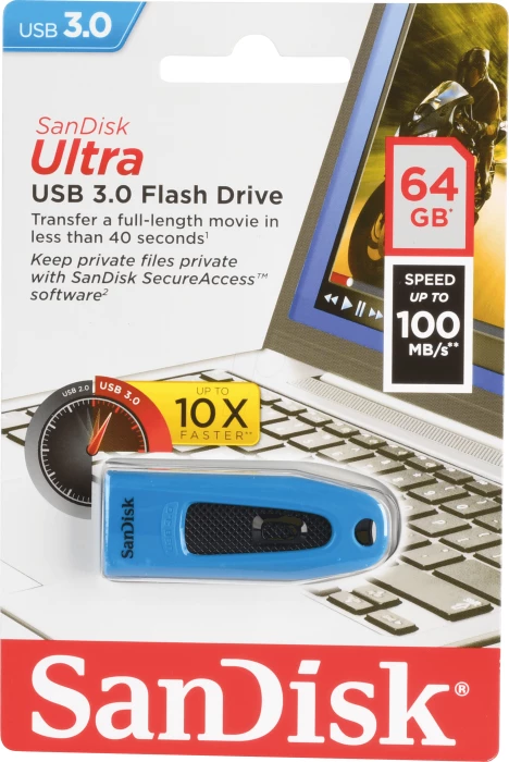 USB flash drive SanDisk Ultra SDCZ48-064G-U46B 64GB USB 3.0, kaltër/zi