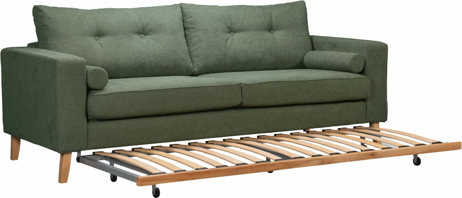 Krevat-sofë Lusso, 3 vende, lino jeshile ulliri, 218x85x87