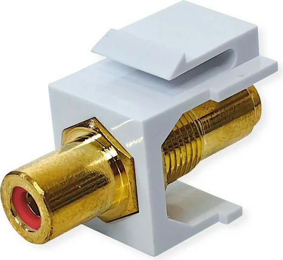 Adaptor RCA VALUE Keystone, femër-femër, këndor, plastik, i bardhë/ari