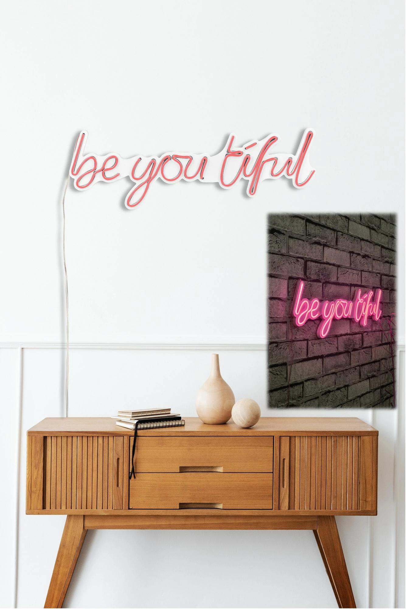 Dritë dekorative LED në mur, 'be you tiful', plastikë, ngjyrë rozë - 4
