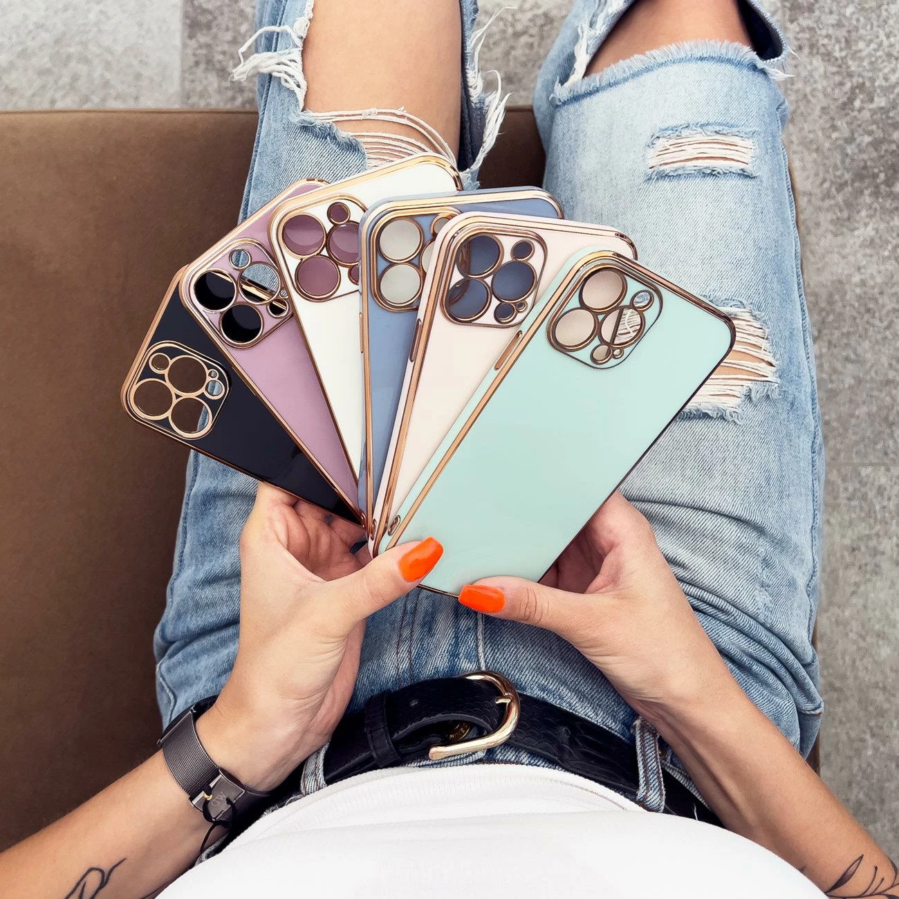 Mbështjellës Hurtel Fashion Case për Xiaomi Redmi Note 11, TPU, kaltër me kornizë të artë
