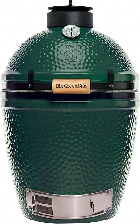 Grill keramik Big Green Egg Medium, qymyr druri, termometër, rrjetë e rrumbullakët, ngjyrë e gjelbër