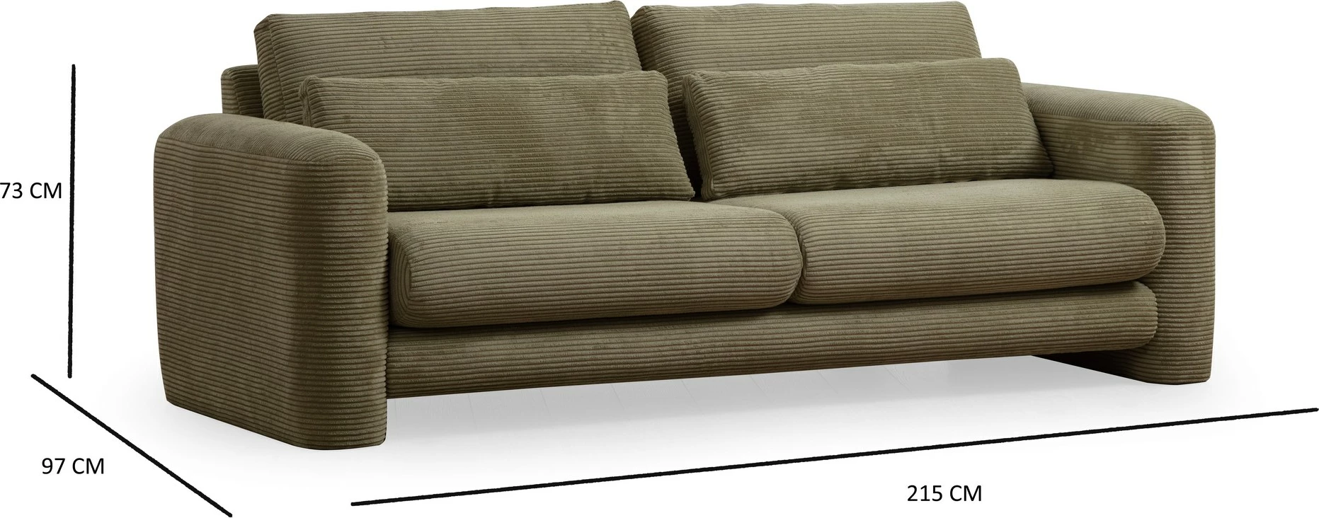Divan treshe Atelier del Sofa, ngjyrë e gjelbër, Lily