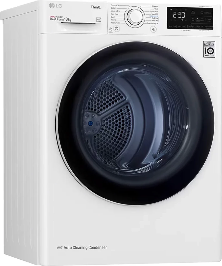 Tharëse rrobash, LG, RH80V3AV6N, 8 kg, Dual Inverter Heat Pump A++, e bardhë