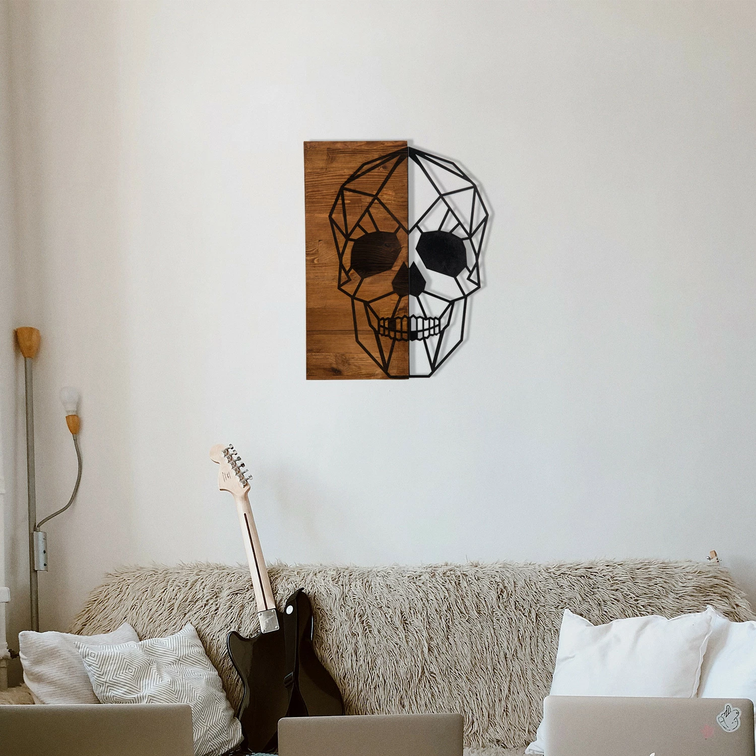 Aksesor dekorativ muri, dru dhe metal, dizajn kafke, Wallity, ngjyrë e zezë dhe arre, 44x58cm