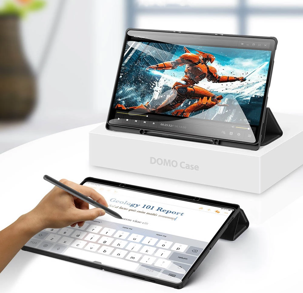 Mbështjellës tabletë Dux Ducis Domo, me Smart Sleep, me qëndrim/stand, për Samsung Galaxy Tab S8 Ultra/Tab S9 Ultra (SM-X900/SM-X906), me mbajtës stylus, ngjyrë e zezë