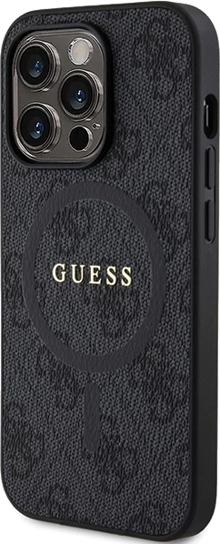 Mbështjellës Guess 4G Collection Leather Metal Logo MagSafe për iPhone 14 Pro Max, e zezë