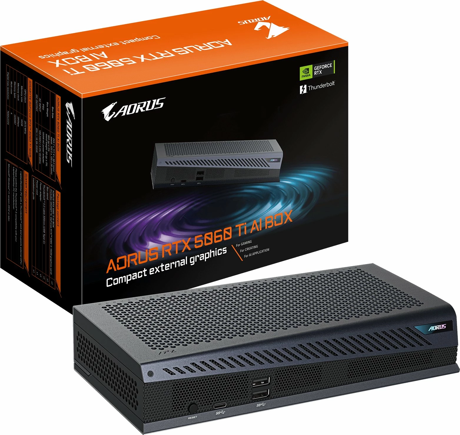 Kuti grafike e jashtme Gigabyte AORUS RTX 5060 Ti AI BOX, 16GB GDDR7, Thunderbolt 5, e zezë