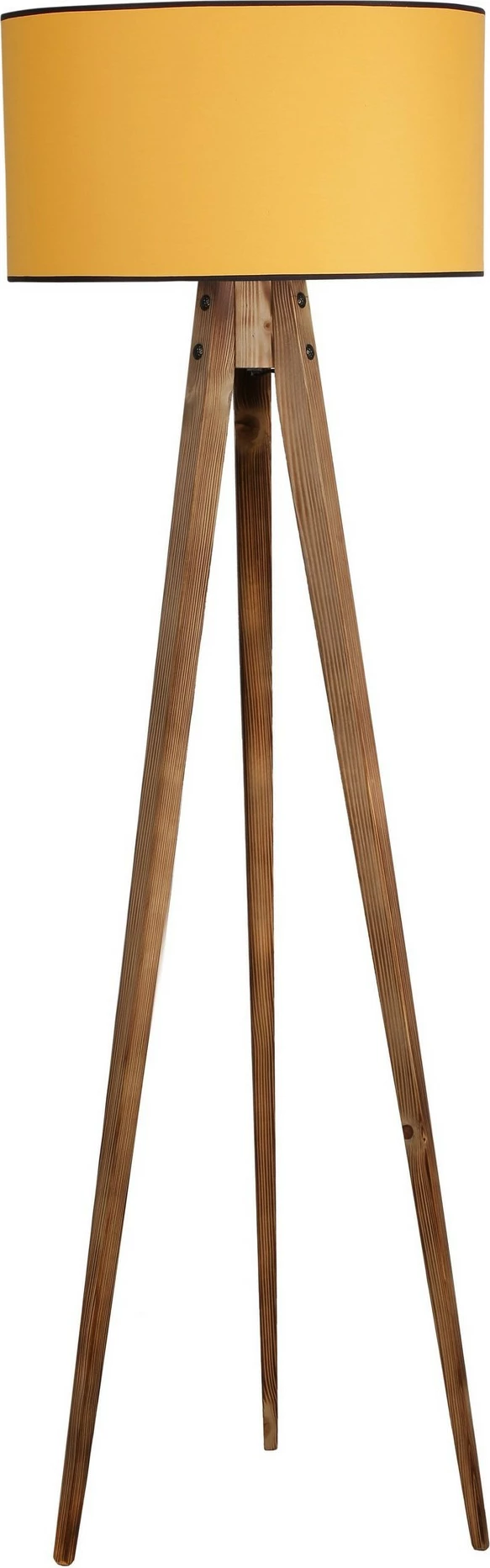 Llambë dyshemeje tripod, trup druri, abazhur cilindrik ngjyrë mustard, Opviq Yanık