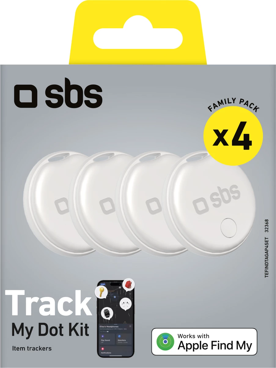 Lokator, SBS, Track My Circle, kompatibil me Apple Find My, alarm 90–100 dB, IP65, bateri CR2032, i bardhë, set 4 copë