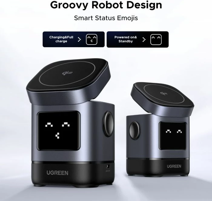 Karikues wireless magnetik UGREEN Uno Qi2 2-në-1 15W me portë USB-C për Apple Watch, gri, set me kabllo USB-C 1m