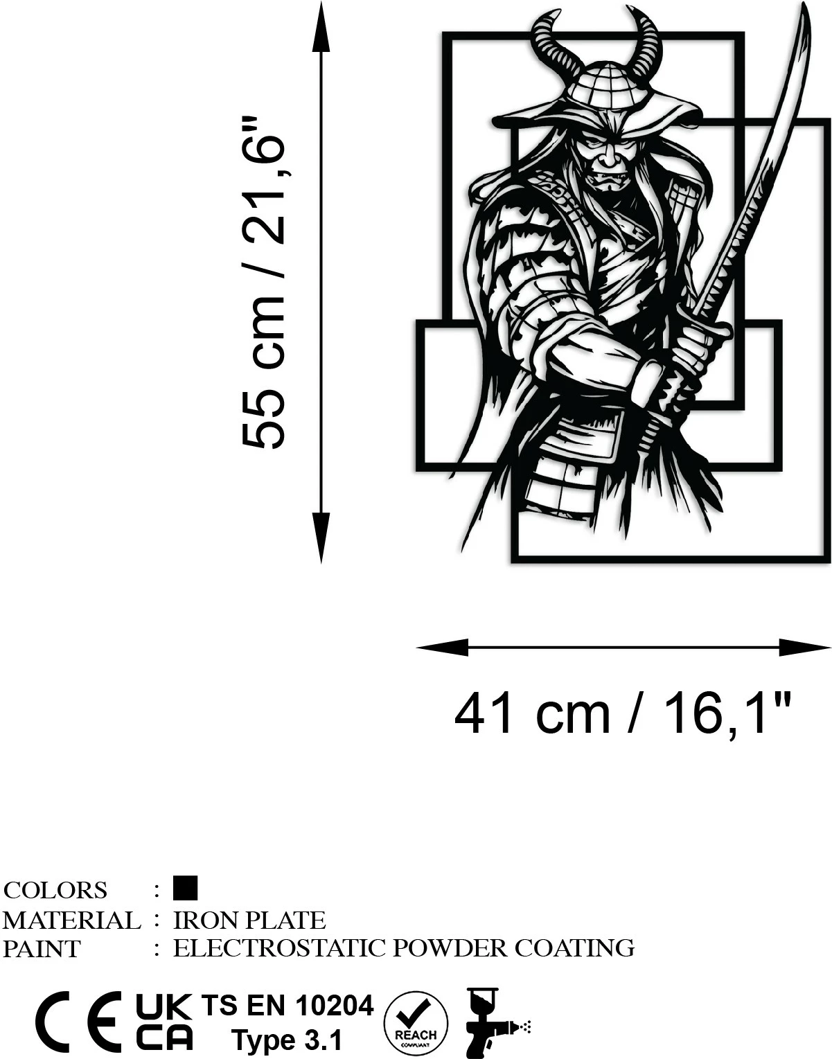 Aksesor dekorativ metalik për mur, Wallity, Samurai