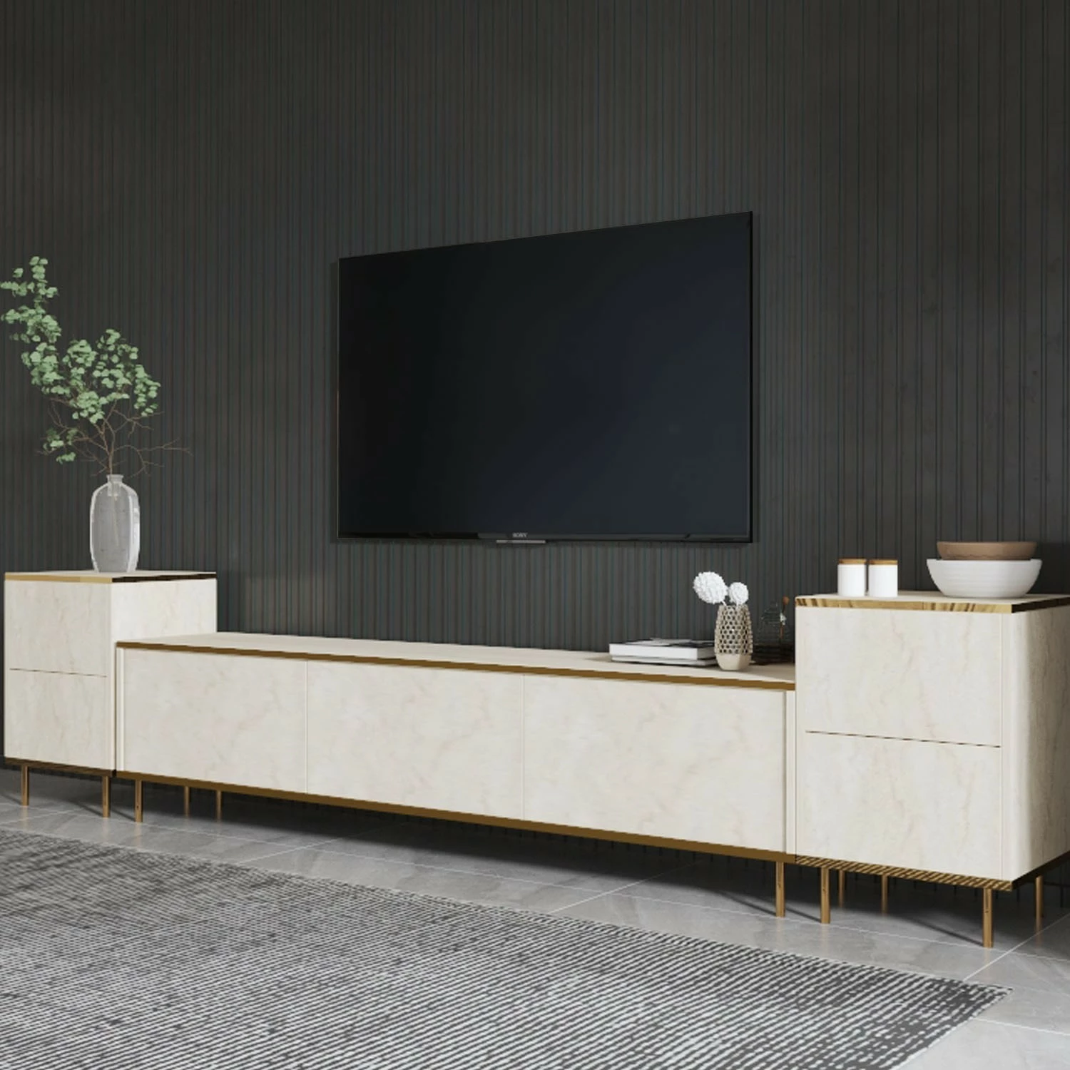 Komodë TV Hanah Home, ngjyrë travertin dhe ari, Imaj