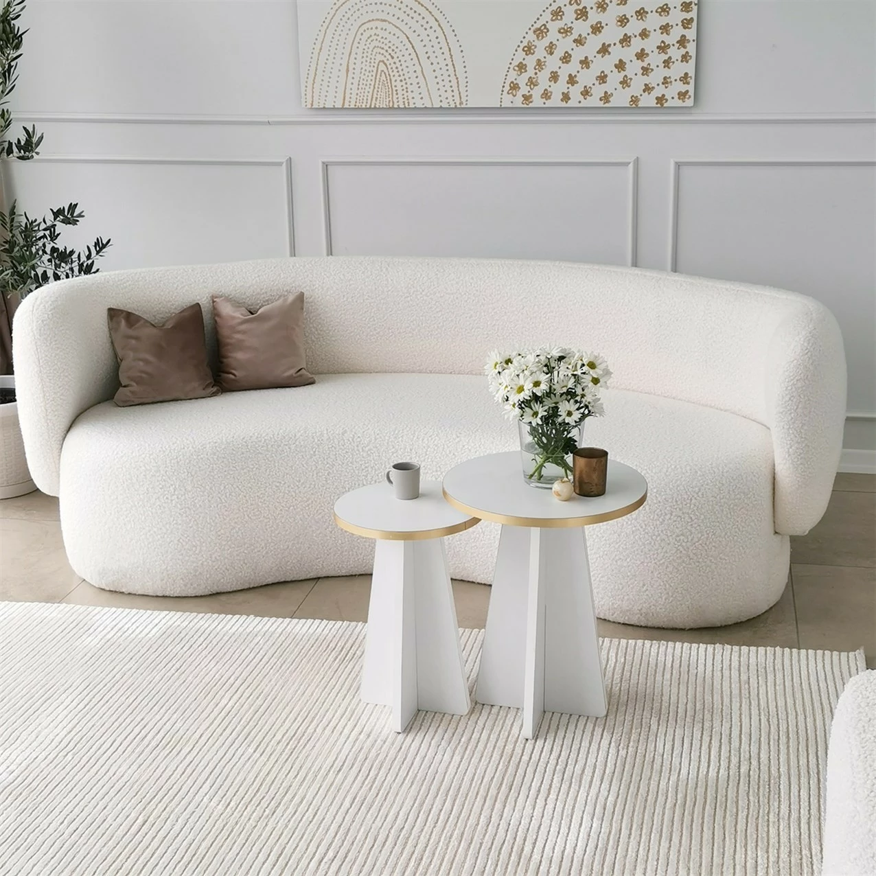 Set tavolinash kafeje Hanah Home, Mushroom 2, ngjyrë ari dhe e bardhë