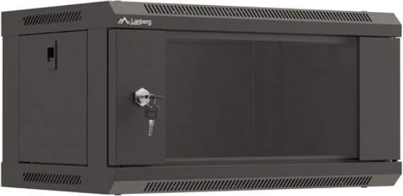 Kasë rrjeti Lanberg WF03-5304-10B, 19", 4U, derë xhami, e zezë, për montim në mur