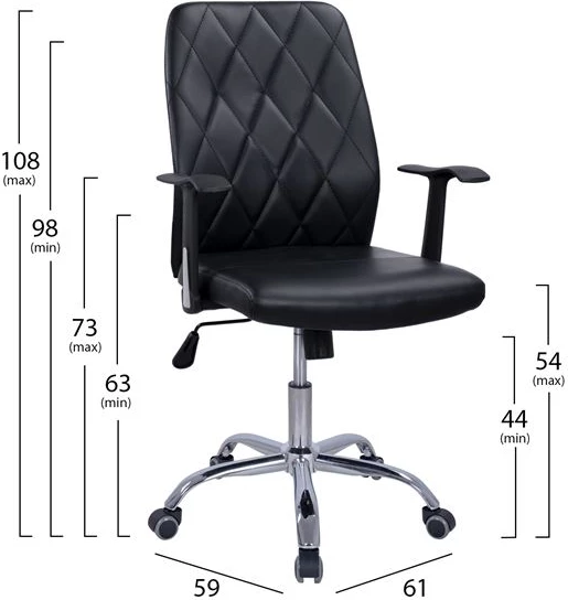 Karrige zyre FH1153.01 me këmbë kromi, ngjyrë e zezë, 61x59x98-108h cm