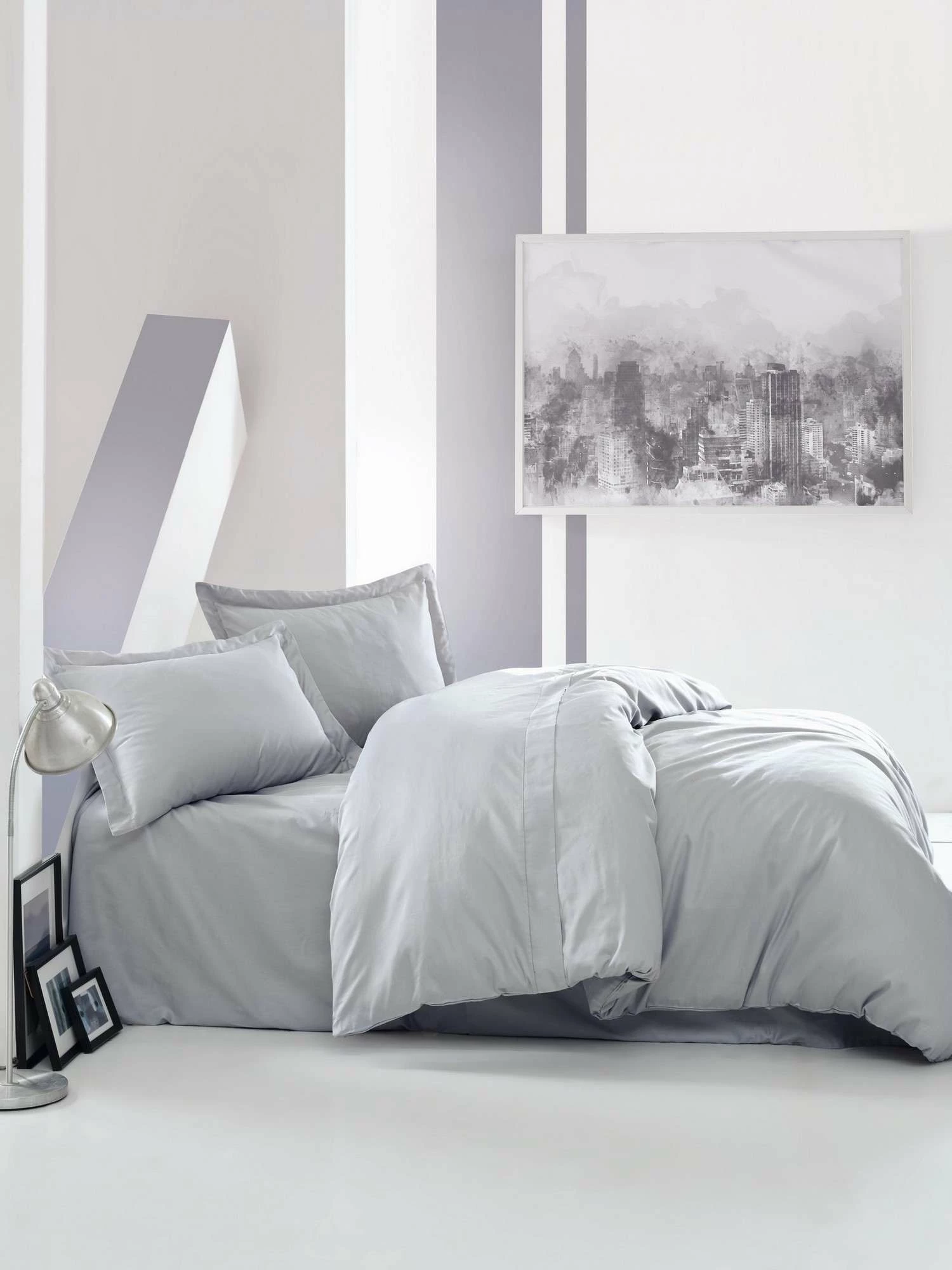 Set mbulesë jorgani njëpersonëshe satin, ngjyrë gri, L'Essentiel Linge de Maison, Elegant