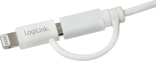 Kabllo USB 2.0 LogiLink, USB-A në Micro-USB + Lightning, 1 m, e bardhë